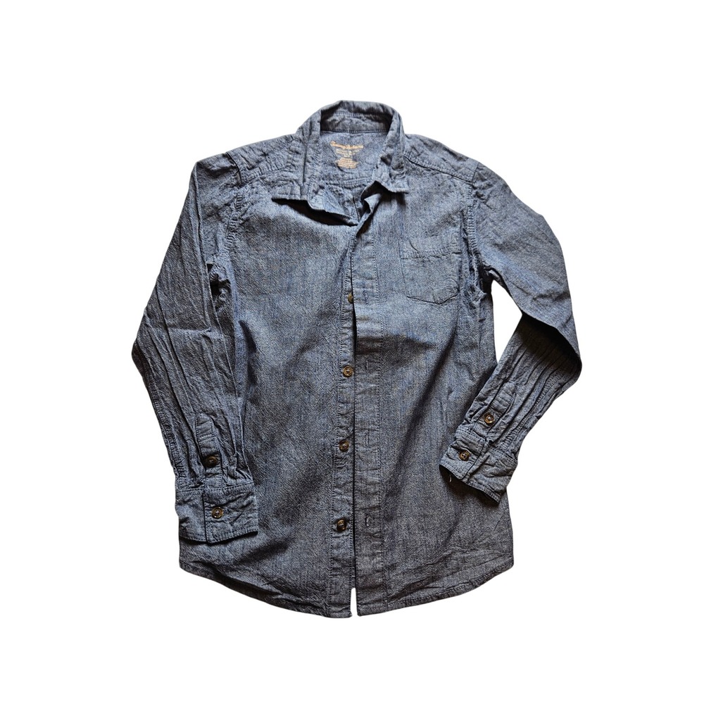 Tommy Bahama Boys Blue Chambray Long Sleeve Button Down Shirt Size L 10 12